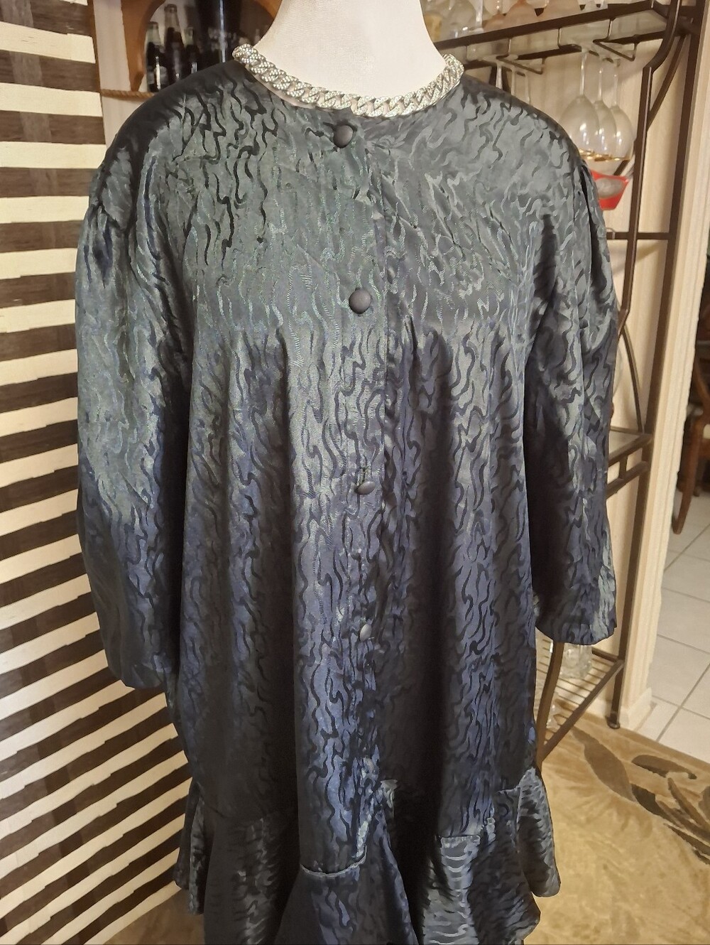 Vintage 1980s Christie Black Relaxed Buttoned Tiered Ruffle Maxi Dress Size 18 - Picture 9 of 15